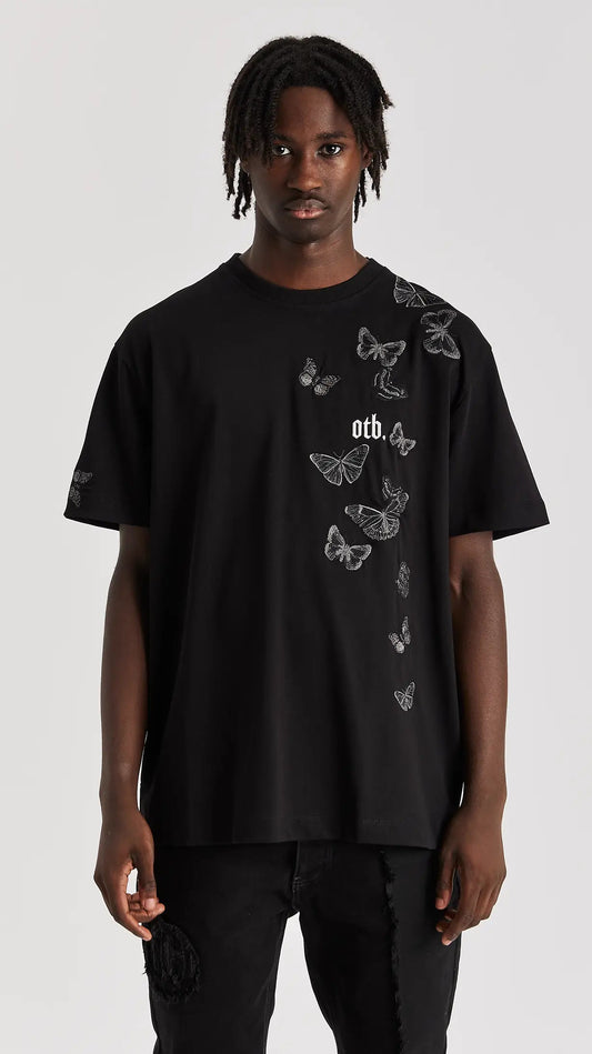 Black Embroidered Butterfly T-Shirt - ONLY THE BLIND™