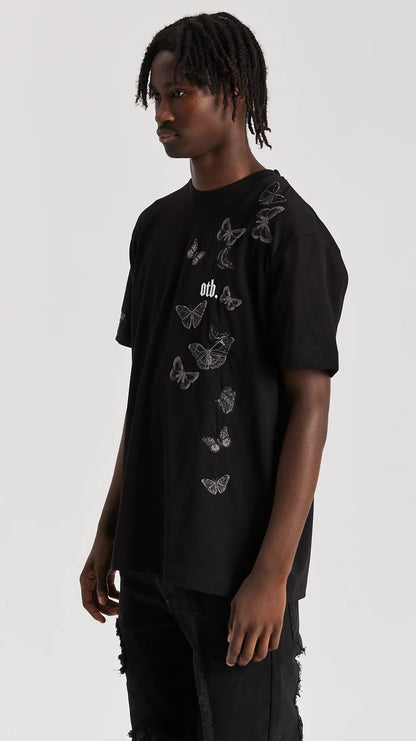 Black Embroidered Butterfly T-Shirt - ONLY THE BLIND™