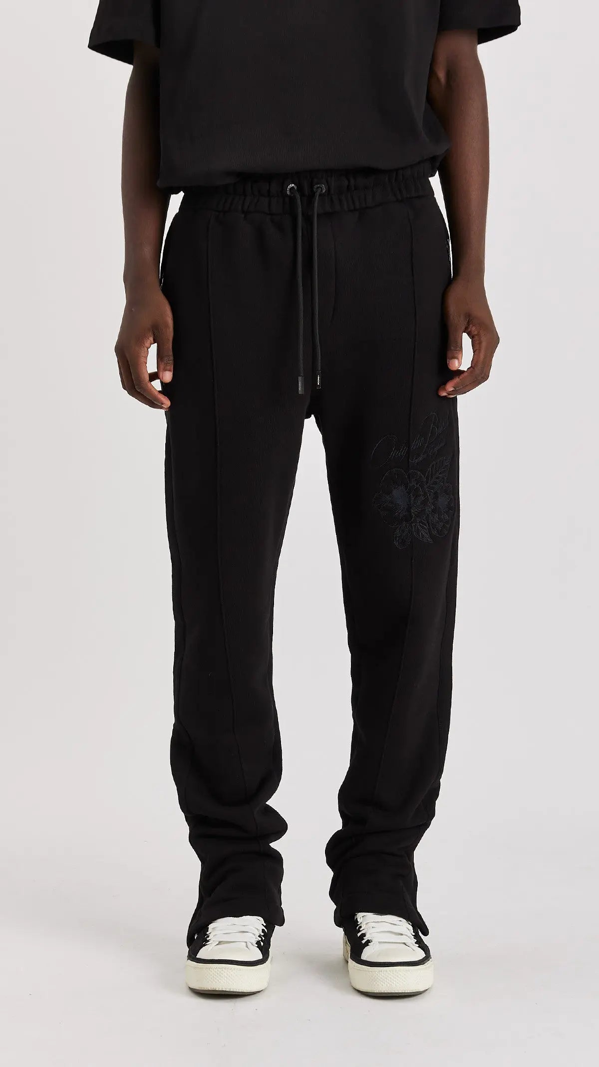 Black Floral Split Hem Sweatpants - ONLY THE BLIND™