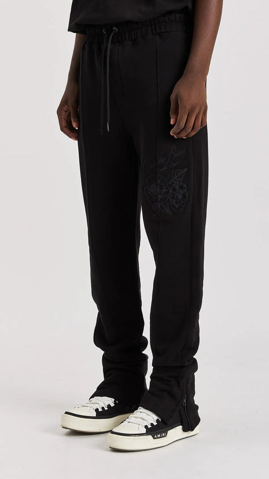 Black Floral Split Hem Sweatpants - ONLY THE BLIND™